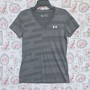 Women's Under Armour Gray HeatGear Velocity V-Neck Short Sleeve Athletic Shirt S